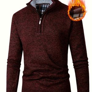 TEMU 1pc 남성 캐주얼 니트 스웨터 - 폴리에스테르 하이넥 쿼터 지퍼 스키니 핏 단색 스웨터 가을/겨울용 - 중간 스트레치 성숙 스타일 성인 아우터웨어