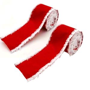 TEMU 2-팩 전통 빨간색 벨벳 리본, 흰색 가장 - 크리스마스, 새해, 겨울 휴일 장식을 위한 폴리에스터 원단 - 선물 포장, 꽃꽂이, 나비 넥타이, 화환 장식 - 전기 또는 배터리 필요 없음