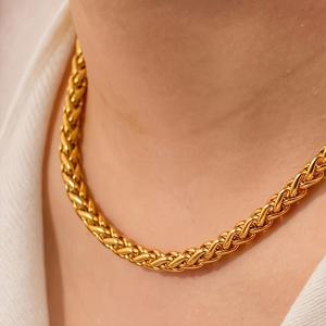 TEMU 남성용 골든 스테인리스 스틸 브레이디드 체인 목걸이 - 발렌타인데이 선물, 중동 귀족 & 대담한 패션을 위한 고급 힙합 스타일 내구성 있는 변색 방지 주얼리