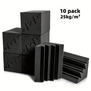 TEMU 10개 세트의 HERTBER 블랙 베이스 트랩 음향 폼 패널, 17.5x17.5x30cm 폴리에스터 사운드 흡수 소재로 스튜디오, 리허설, 극장, 클럽 소음 감소