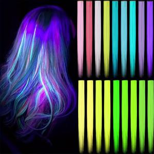 TEMU 9개 세트의 발광 헤어 클립, 20인치 어두운 곳에서 빛나는 가발 연장, DIY용 네온 합성 헤어피스, 여성과 소녀를 위한 다양한 9가지 색상, 스타일