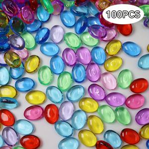 TEMU /100개 아크릴 다색 오발 비즈, 꽃병 채우기, 테이블 스퍼, 이벤트, 웨딩, 생일 파티 장식용 물방울 모양 장식 보석