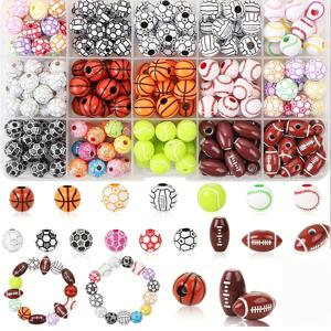 TEMU 400/200개 스포츠 볼 비즈 세트, 아크릴 및 플라스틱, 스타일, 정사각형 모양, DIY 보석 만들기, 야구, 농구, 축구, 배구, 팔찌, 목걸이, 열쇠장치용 공예 용품 포함
