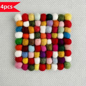 TEMU 4개 세트 수제 펠트 코스터, 따뜻한 숲 디자인, 단열 패브릭 플레이스매트, 작은 손으로 찍은 로또 공 코스터와 묶인 펠트 장식