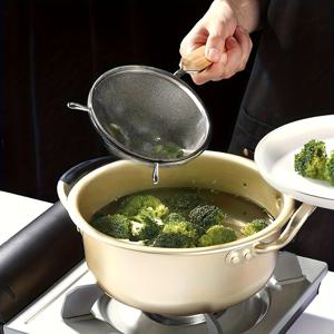 TEMU 스테인리스 스틸 메쉬 스트레이너/밀가루, 파스타 및 야채용 미세 메쉬 스크린/목재 핸들/세척기 안전 주방 도구/베이킹 및 요리용/주방 사용을 위한 스피터/요리 필수품/인체공학적 디자인/내구성 있는 주방 도구