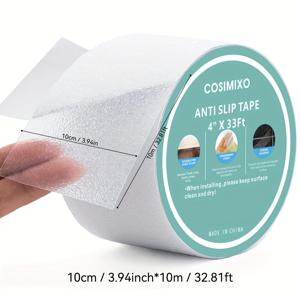 TEMU 1롤 COSMIXO 미끄럼 방지 테이프, 4x33피트 - 투명, 방수 안전 테이프, 계단, 보트, 수영장 및 욕실용 - 노인, 어린이, 애완동물에 이상적 - 부드럽고 맨발로 편안, 실내/외부 사용 가능