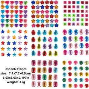 TEMU 218pcs 아크릴 DIY 라인스톤, 단일 접착 백 스티커, 다양한 모양의 인공 보석, 색다른 크래프트 스티커, 페인팅 장식 스티커, 휴대 전화 케이스, 물컵, 자동차, 파티 장식에 적합, 8pcs/세트