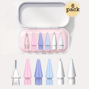 TEMU 애플 펜슬 보호 케이스 포함 6팩 교체용 연필 팁, 애플 펜슬 팁 1/2 프로 용량성 펜 니브 튜브 헤드 아이패드 금속 재생 팁