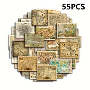 TEMU 노트북, 앨범, 플래너 장식에 적합한 지도 모양의 자가 접착 방수 데칼 55매 1팩.