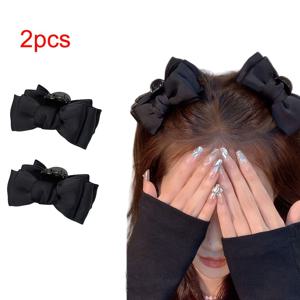 TEMU 2개/4개 고급 블랙 리본 헤어 클립 그립 클립 측 정면 부서진 헤어 클립 고급 헤어 액세서리