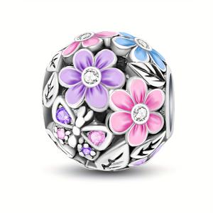 TEMU 925 실버 플레이트 꽃과 나비 비즈가 있는 1개의 우아한 비즈, 보석 만들기에 적합하며 DIY 공예 팔찌 선물로 여성에게 적합합니다.