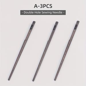 TEMU 3개 가죽 레이스 스티칭 바늘, 손바느질 및 직조용 가죽 로프 단일 및 이중 홀 바늘, 평평한 머리 바인딩 가죽 실, 가죽 작업자 및 공예가에게 적합, DIY 애호가를 위한 완벽한 선물