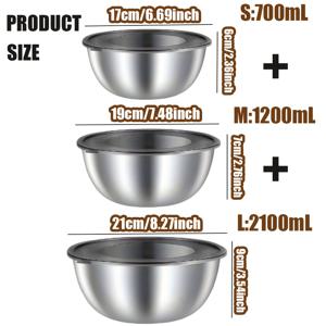 TEMU 뚜껑이 있는 3피스 스테인리스 스틸 믹싱 볼 세트, 녹 방지, 광택 메탈 표면, 라운드 - 믹싱 볼, 샐러드 볼, 누들 볼, 파티, 야외 캠핑에 적합한 야채 세척용으로 사용 가능