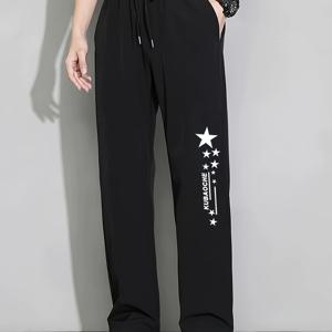 TEMU 남성용 여름 섬유 캐주얼 스포츠 바지, 100% 폴리에스터, 통기성이 좋은 레그, 프린트 패턴, 비늘이 없는 짠 원단, 러닝, 하이킹, 트레이닝 및 일상복에 적합한 레귤러 핏 - 115g/m²