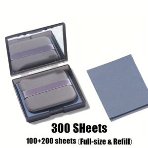 TEMU 200/300매 대나무 숯 흡수 오일 블로팅 페이퍼 미러 케이스 포함 - 휴대용 즉각 오일 컨트롤 페이스 블로터, 컴팩트 리필, 민감한 베이지, 이동 중 메이크업 터치업 (모든 베이지 타입, 대나무 숯 파우더)