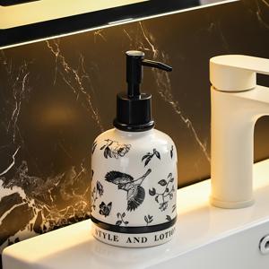 TEMU 1개 프렌치 레트로 세라믹 손 소독제 병, 독립형 420ml/14.2oz 빈 펌프 디스펜서 욕실 샤워 젤, 샴푸, 로션 - 전기 불필요