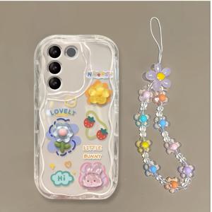 TEMU 폰 케이스: 투명 꽃 토끼 3D 카툰 꽃 끈 케이스 - 갤럭시 A12/A14/A15/A16/A52/A53/A54/A55/A34/A35/A05S/A24/A25/S20 FE/S21/S21 FE/S21 Ultra/S22/S22 Ultra/S23/S23 Ultra/S24/S24 Ultra/S24 FE/S24 Plus용