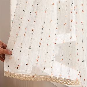 TEMU 1패널 GXI 프렌치 스타일 모던 자수 커튼 - 무지개 줄무늬 상단 & 크로셰 레이스 하단, 반투명 짧은 창문 드레이프, 로드 포켓 디자인 (소형 주방/침실/거실용) - 크로스 패브릭 (낮은 다림질 관리)