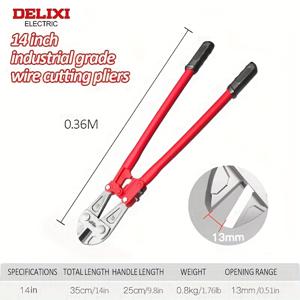 TEMU Delixi 전기 브랜드 14인치 볼트/전선/케이블 커터, 용접 합금강 커터, 인체공학적 고무 핸들, 헤비 듀티 볼트 커터, 울타리, 전선, 체인, 나사 및 리벳 절단용으로 설계됨.