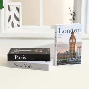 TEMU 세트 3개 장식용 책 - 화이트와 블랙의 세련된 하드커버 보관함, 커피 테이블 및 선반 장식용으로 책을 닮은 디자인 - 홈 장식 및 축제 행사(크리스마스 및 할로윈)용으로 완벽 - 파리, 런던, 뉴욕의 테마를 특징으로 합니다.