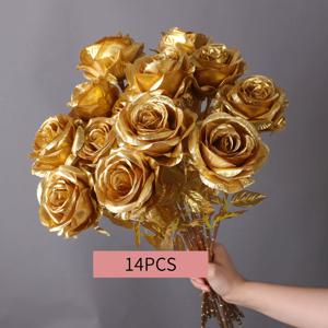TEMU 5/14개 수제 반짝이는 금색 장미 모조 꽃 - 집과 사무실을 위한 압도적인 장식, 결혼식, 생일 및 축제 행사를 위한 클래식 센터피스 - 정원 또는 마당을 위한 오래 지속되는 우아함