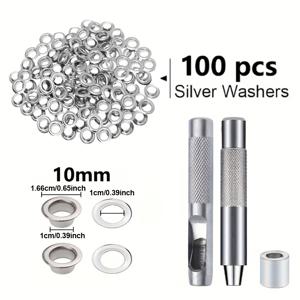 TEMU 완벽한 그롬툴 키트, 내구성이 뛰어난 인조 가죽 구멍 펀치 포함 - 100개의 아이렛 6mm/8mm/10mm/12mm 설정 도구, 녹방 방지 철 및 구리 포함 - DIY 공예, 천막, 의류 및 신발, 공예 도구에 이상적