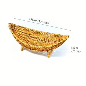 TEMU 창의적인 달 모양 라이트 럭셔리 고가치 홈 핸드메이드 인조 라탄 직조 과일 트레이 창의적 바구니 건과자 접시