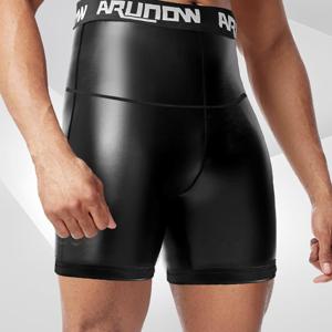 TEMU 남성 하이웨이스트 ARUNOW 운동 반바지 - 신축성 있는 러닝 및 트레이닝 기어, 블랙, 슬림핏, 올시즌 편안함, 캐주얼 아웃팅, 운동복에 적합 | 세련된 블랙 반바지 | 내구성 있는 원단