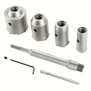 TEMU 7개 벽 구멍 오프너 세트 (30/40/50/65mm 사이즈) 및 320mm SDS PLUS 연결 로드 포함, 전기 해머 임팩트 드릴링용, 공기 조절기 벽 관통, 속이 빈 콘크리트 및 수도관에 적합.