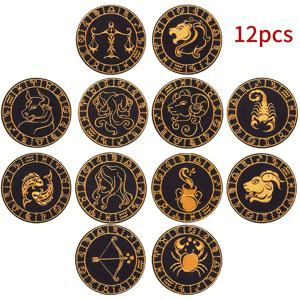 TEMU 12개 신제품 창의적인 십이궁자리 테마 자수 천 스티커 세트, 옷, 신발, 모자, 가방에 사용 가능한 자수 패치 스티커, 다림질 또는 바느질로 DIY 장식용 천 스티커