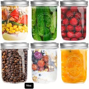 TEMU 와이드 마우스 메이슨 자르 16온스 (4개/6개 세트), 금속 밀폐 뚜껑 및 밴드 포함, 발효, 피클링, 냉동, 보관용 유리병, 식재료 준비, 장식용
