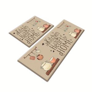 TEMU 1pc/2pcs, 주방 러그 세트 2개 브라운 인용문 요리 농가 쿠션 바닥 매트, 서있는 미끄럼 방지 매트 및 주방용 PVC 인간공학적 편안한 폼 러그, 120cm/47in×40cm/16in, 80cm/32in×50cm/20in