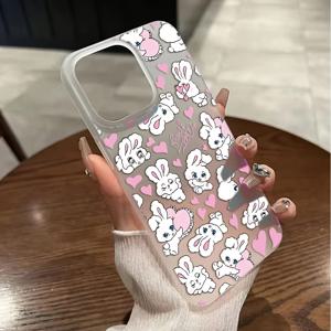 TEMU 카툰 하트 토끼 폰 케이스 아이폰 16, 15, 14, 13, 12, 11 프로 맥스, 미니, XR, XS, X, 7, 8 플러스와 호환 가능, 부드러운 TPU 매트 백