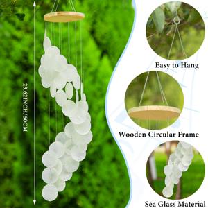 TEMU 수제 S자형 해변 유리 바람종 - 흰색에서 파란색으로 그라데이션 정원 및 파티오 장식, 야외 풍력 진동 소리 장식품, 독특한 어머니날 선물 여성용, 외부용 바람종