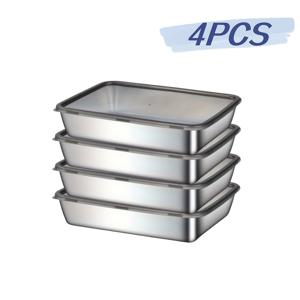 TEMU 4개/30CM*24CM 대형 스테인리스 스틸 보관 용기, 식품 등급 뚜껑 포함, 보관용, 만두, 베이킹 트레이에 적합, 쌓을 수 있음, 재사용 가능한 만두, 원통, 과일, 채소용 상자, 케이크 베이킹, 주방 보관 상자