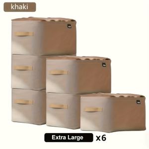 TEMU 6개 세트 대형 접이식 보관 바구니, 클래식 비직물, 이중 손잡이, 스틸 프레임, 서랍형, 내구성, 다목적, 옷, 바지, 속옷, 양말, 필수품, 가정용 옷장, 가정용 정리, 침대 아래 보관