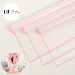 TEMU 10개 우아한 핑크 꽃무늬 포장지 - 매트 마감 방수 반투명 시트, 부케용, 선물 포장, 플라스틱 및 목재 표면용 - 꽃 선물 랩 액세서리