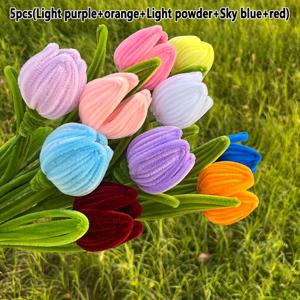 TEMU 완성된 튤립 싱글 부케 5개 세트 홈 데코용 로드 짜기 발렌타인데이, 스승의 날, 어머니날 선물 결혼식, 파티, 정원 장식, 거실, 침실, 식탁, 사무실에 적합