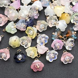 TEMU 20개 11x14mm 유리 그라데이션 밸리 릴리 플라워 비즈 참 - 금색 캡이 달린 반짝이는 스페이서 비즈, DIY 주얼리 만들기용 파스텔에서 멀티컬러 옴브레, 팔찌, 귀걸이, 목걸이 & 키체인용, 내구성 있는 비드 재료