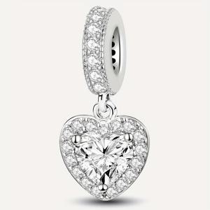 TEMU 1pc 925 실버 코팅된 하트 모양 펜던트 차밍 - DIY 보석 만들기에 이상적, 여성에게 완벽한 선물, 팔찌 및 밴드용 독특한 차밍, 보석 만들기 용품