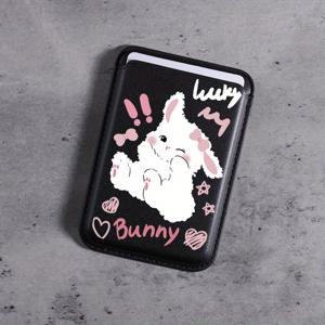 TEMU 2025년 신상 패션 창의적인 고급 PU 가죽 핑크 토끼 무늬 자석 카드 클립 아이폰 16 15 14 프로 맥스용, 1~3장의 신용카드 또는 신분증을 보관할 수 있는 K1 지갑 초박형 보호 디자인