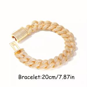 TEMU 1개 남성용 헤비듀티 버블 라인스톤 쿠바 팔찌 - 밀도 높은 반짝이는 화이트 골드 도금 체인, 일상 착용 및 파티용 힙합 주얼리 (세인트 패트릭 데이, 졸업식, 라마단), 특별한 날 액세서리, 힙합 스타일, 광택 마감, 밀집 체인 디자인