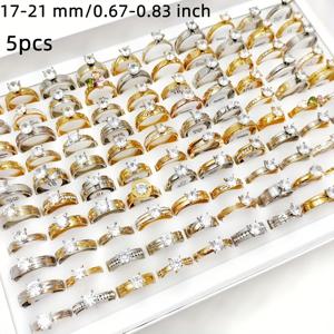 TEMU 5개 세트의 여성용 보석 세트, 스테인레스 스틸으로 제작된 인공 지르코니아 반지, 스타일리시하고 매력적인 반지, 파티 선물에 적합, 박스 포함되지 않음.