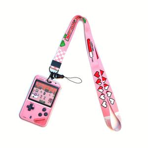 TEMU 핑크 레트로 게임보이 디자인 조절 가능한 목걸이 스트랩 ID 배지 홀더 - 의사, 학생, 출퇴근자용 2개 신용카드 슬롯, 게이밍 버튼 & 하트 패턴 귀여운 ID 배지 홀더