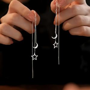 TEMU 스타 & 크레센트 달이 달린 스테인리스 스틸 귀걸이 - 하이퍼제네틱, 스타일, 캐주얼한 옷이나 파티에 완벽한 여성용 귀걸이, 어머니의 날 장식품, 일상적인 귀걸이| 귀걸이|하이퍼제네틱 귀걸이