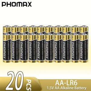 TEMU PHOMAX LR6 알칼리 배터리 콤보 팩 - 긴 보관 기간, 20/40/60 개, 더 많이 구매하면 가격이 낮아집니다, 대형 소모품 및 장기 사용에 이상적, 면도기, 카메라, 무선 마우스, DVD, 라디오 및 더 많은 것에 적합, 충전 불가능, 단일 사용