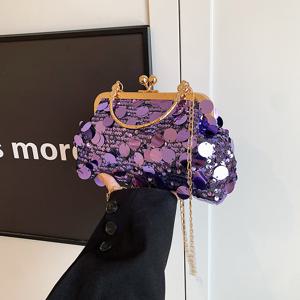 TEMU 2025 스팽글 청상감 클러치 지갑, 골드 체인 장식 | 여성용 스파클링 이브닝 백, 중국 스타일 파티 웨딩 핸드백, 프롬용 우아한 크로스바디 클러치, 골드