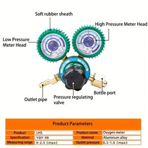 TEMU 산소 압력 감소 게이지, 압력 감소 밸브, 기압 감소기 - 황동 바디, 이중 스케일 (PSI/Bar) 및 조절 가능한 노브, 0-2.5mpa, 산업용 용접 및 공압 시스템, 선명한 가이저