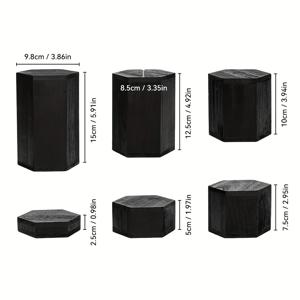 TEMU 6개/세트 목재 주얼리 디스플레이 스탠드 세트, 팔찌, 반지, 목걸이 및 귀걸이를 위한 육각형 검은색 나무 받침대, 소매점이나 시장용 러스틱 부티크 쇼케이스 소품, 크리스마스에 적합한 홈 바니티 장식, 추수감사절에 완벽한 주얼리 타워|링귀걸이