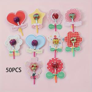 TEMU 50개 꽃 보석과 포장 용지로 된 롤리팝 카드 장식, 10가지 다른 디자인의 종이 캔디 스틱 홀더, 생일, 결혼식 및 일반적인 기회, 파티 소형 선물, 선물 포장 장식에 적합합니다.